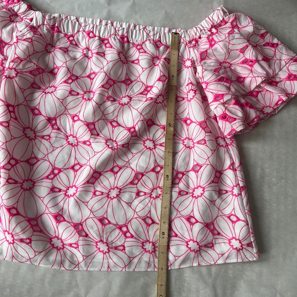 Lilly Pulitzer Razberry Botanical Chiffon Eyelet Lesley Off the Shoulder Blouse - Picture 9 of 11